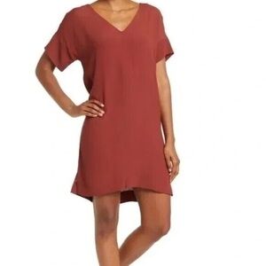 Madewell Novel Shift Dress Etruscan Clay Rust Orange Short Sleeve V-Neck XXS